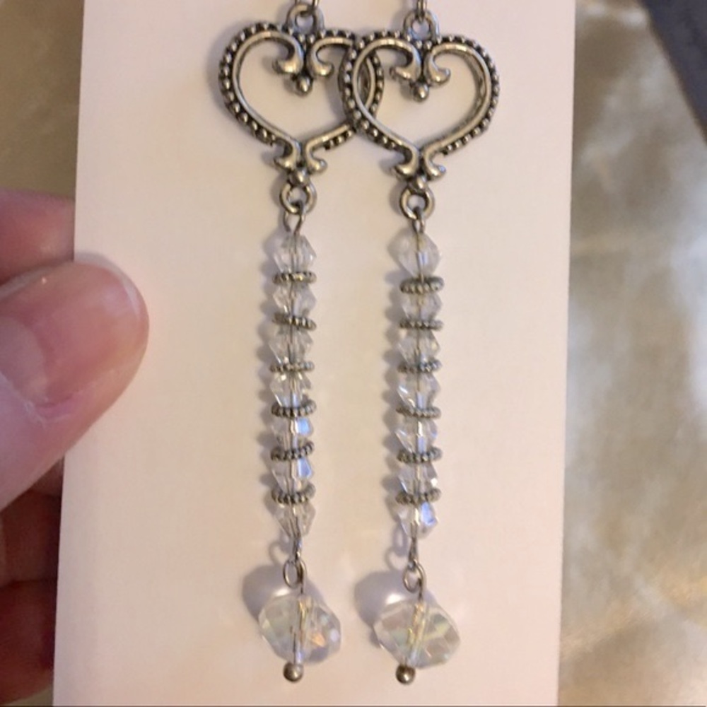 Heart Crystals Drop Dangle Earrings